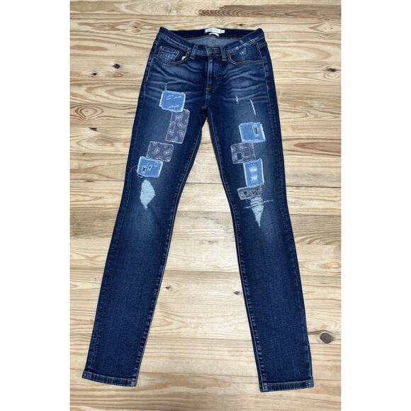 Miss Me Vintage Womens Size 27 Skinny Jeans Distressed Patched Dark Blue Stretch - Picture 1 of 7